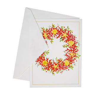 Coral And Shell Wreath Foil Classic Embossed Boxed Christmas Cards - Includes 10 Cards & Envelopes