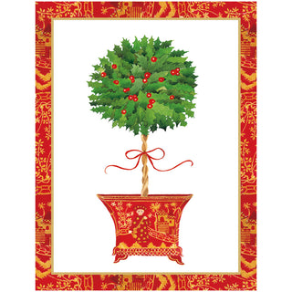 Holly Topiary In Red Pot Blank Classic Christmas Cards - includes 5 cards & envelopes