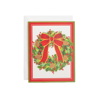 White Pine And Red Bow Wreath Classic Boxed Christmas Cards - includes 15 cards & envelopes