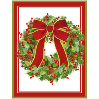 White Pine and Red Bow Wreath Classic Christmas Card Blank - includes 1 card & envelope