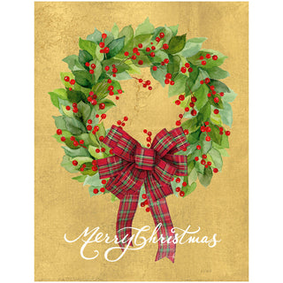 Leaf Wreath With Plaid Bow Large Boxed Christmas Cards - includes 15 Boxed Christmas Cards