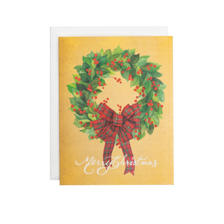 Leaf Wreath With Plaid Bow Large Boxed Christmas Cards - includes 15 Boxed Christmas Cards