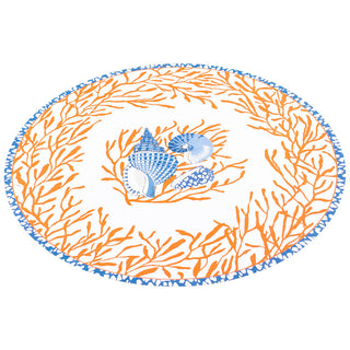 Shell Toile Coral/Blue Paper Placemats Round 12-In