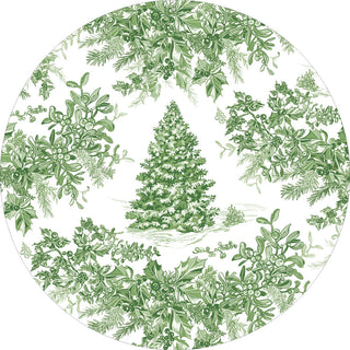 Christmas Tree Toile Sage/White Paper Placemats Round 12-In