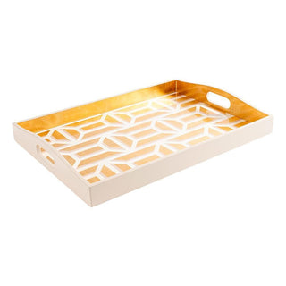 Garden Gate White/Gold Lacquer Large Rectangle Tray-21X15