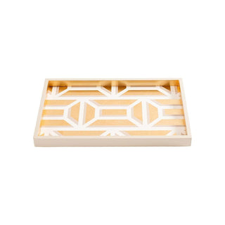 Garden Gate White/Gold Lacquer Sm Rect Tray-8 7/8 X 13 3/4