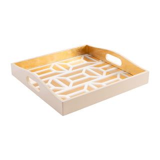 Garden Gate White/Gold Lacquer Square Tray-14X14