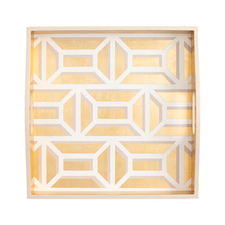 Garden Gate White/Gold Lacquer Square Tray-14X14