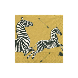 Zebras Gold Boxed Cocktail Napkins - 40 Per Box