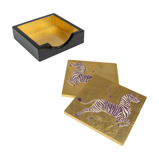 Zebras Gold Lacquer Coasters Set Of 4