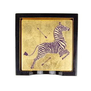 Zebras Gold Lacquer Coasters Set Of 4