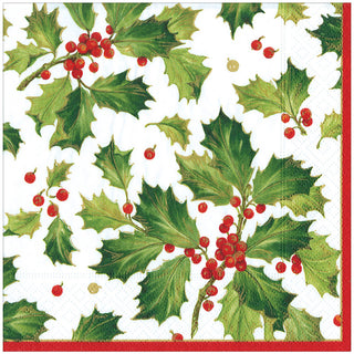 Gilded Holly White Dinner Napkin - package of 20