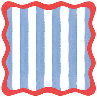 Cafe Stripe Scallop Blue/Red Paper Placemats Die-Cut - 12 per package