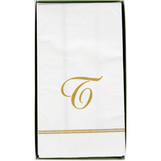 Hemstitch Script Single Initial T Guest Towel W/Initial
