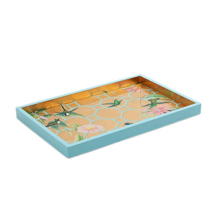 Hummingbird Trellis Gold Lacquer Sm Rect Tray-8 7/8 X 13 3/4