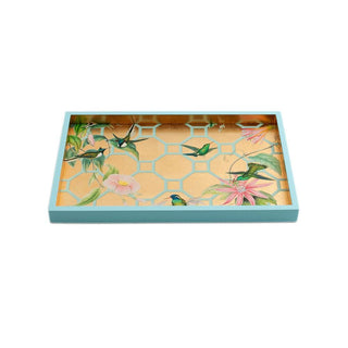 Hummingbird Trellis Gold Lacquer Sm Rect Tray-8 7/8 X 13 3/4