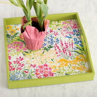 Meadow Flowers White Lacquer Square Tray-14X14