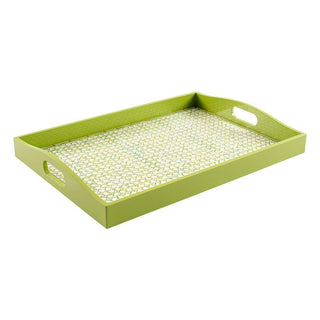 Trellis-Green Lacquer Large Rectangle Tray-21X15