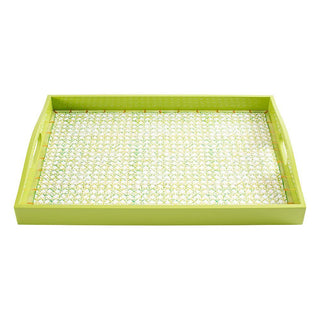 Trellis-Green Lacquer Large Rectangle Tray-21X15