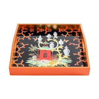 Rococo Fantasy Black Lacquer Square Tray-14X14