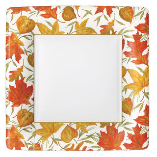 Woodland Leaves Ivory  Sq Dinner Plates Square
