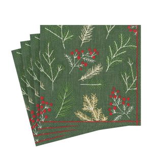 Sprigs And Berries Evergreen Napkin Cocktail