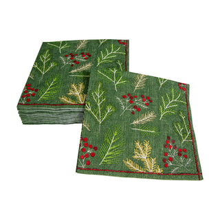 Sprigs And Berries Evergreen Napkin Cocktail