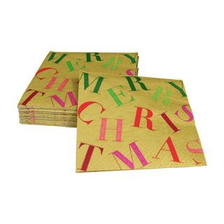 Merry Christmas Toss Gold Napkin Cocktail
