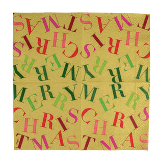 Merry Christmas Toss Gold Napkin Cocktail