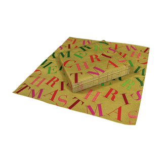 Merry Christmas Toss Gold Napkin Cocktail