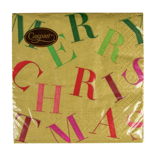 Merry Christmas Toss Gold Napkin Cocktail