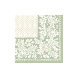 Oak Leaves & Acorns Sage Green & Ivory Boxed Cocktail Napkins - 30 Per Package