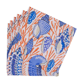 Shell Toile-Coral/Blue Napkin Cocktail