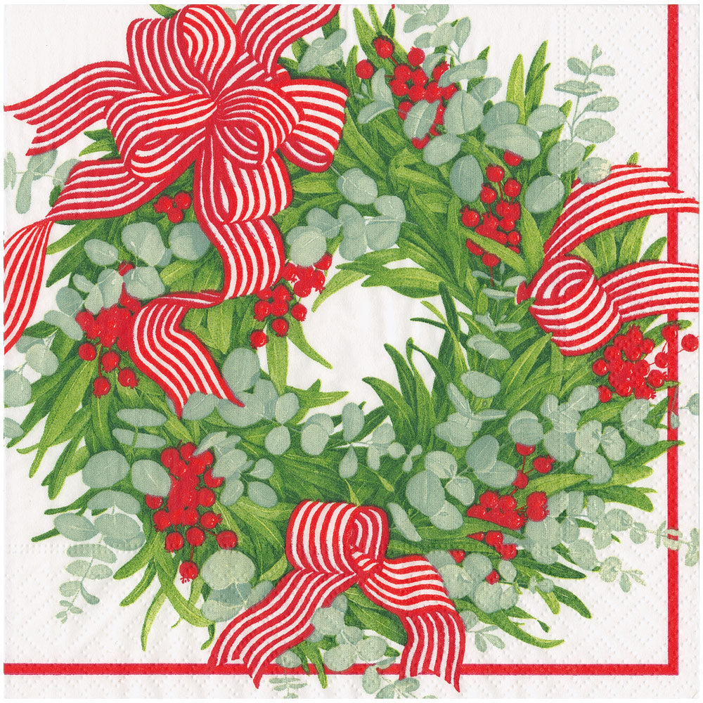 Ribbon Stripe Wreath Napkin Dinner - 20 Per Package