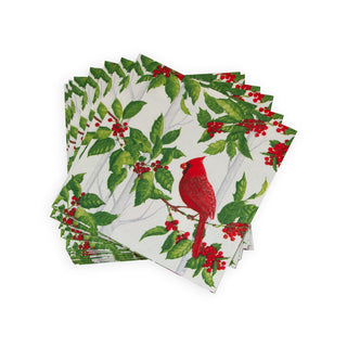Holly And Songbirds White/Silver Napkin Cocktail
