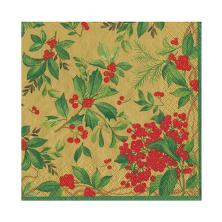 Holly Chintz Gold Luncheon Napkins - 20 Per Package