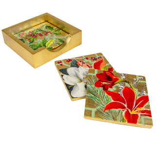 Christmas Garden Lacquer Coasters Set Of 4