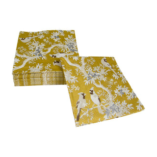 Scenic Songbirds Gold & Ivory Cocktail Napkins - 20 Per Package