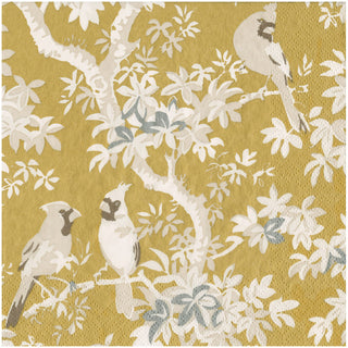 Scenic Songbirds Gold & Ivory Dinner Napkins - 20 Per Package