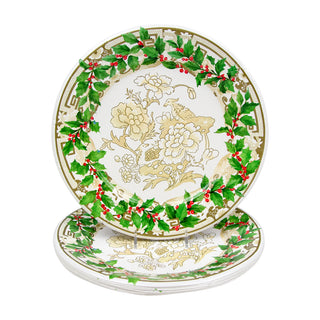 Holly Ceramic Ivory & Gold Dinner Plates - 8 Per Package