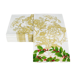 Holly Ceramic Ivory & Gold Guest Towel Napkins - 15 Per Package