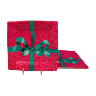 Tied With A Bow Red/Spruce  Sq Salad/Dessert Plates Square