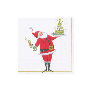 Santa Serving Drinks  Napkin Box Cocktail - 40 per box