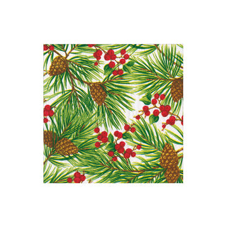 Evergreen and Berries White Cocktail Napkins - includes 20 Cocktail Napkins