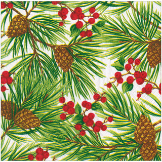 Evergreen and Berries White Dinner Napkins - includes 20 Dinner Napkins