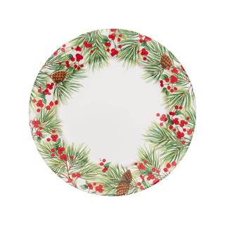 Evergreen And Berries White Paper Dinner Plates - includes 8 Paper Dinner Plates