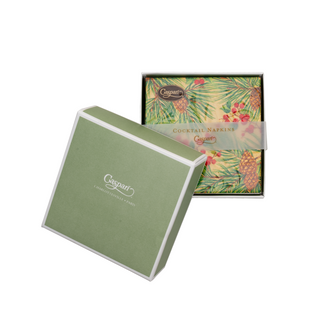 Evergreen And Berries Gold Boxed Cocktail Napkins - includes 12 Boxed Cocktail Napkins