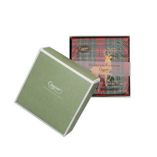 Reindeer Tartan Red Boxed Cocktail Napkins - includes 12 Boxed Cocktail Napkins