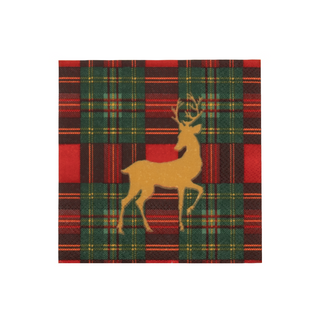 Reindeer Tartan Red Cocktail Napkins - includes 20 Cocktail Napkins