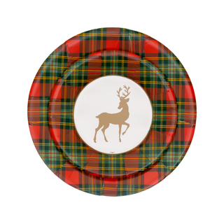 Reindeer Tartan Red Paper Dinner Plates - includes 8 Paper Dinner Plates
